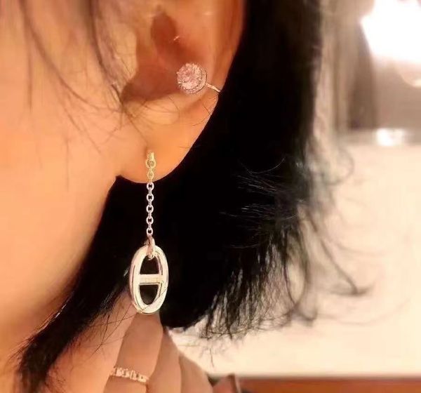 

2023 luxury dangles fashion pendant earrings designer pig nose tassel earrings platinum rose gold no box, Silver