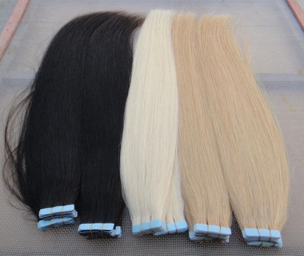 

grade tape in hair extensions skin weft colors blonde remy hair 20pcsbags double sides adhesive human hair 9004185, Black