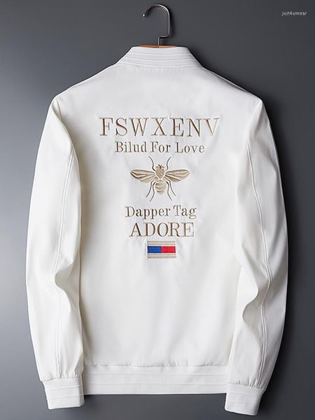 

men's jackets fashion boutique embroidered solid color stand collar men's casual jacket vintage white black, Black;brown