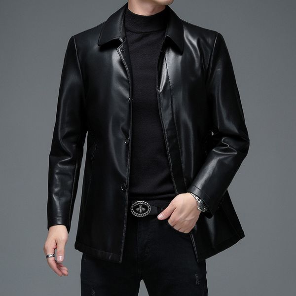 

men's leather faux sheepskin jackets for men spring autumn jacket genuine coats male zipper casual father xhl310 230404, Black