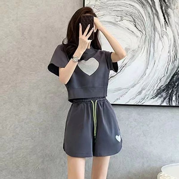 

summer women's short sleeve shorts fashion sports set, Gray