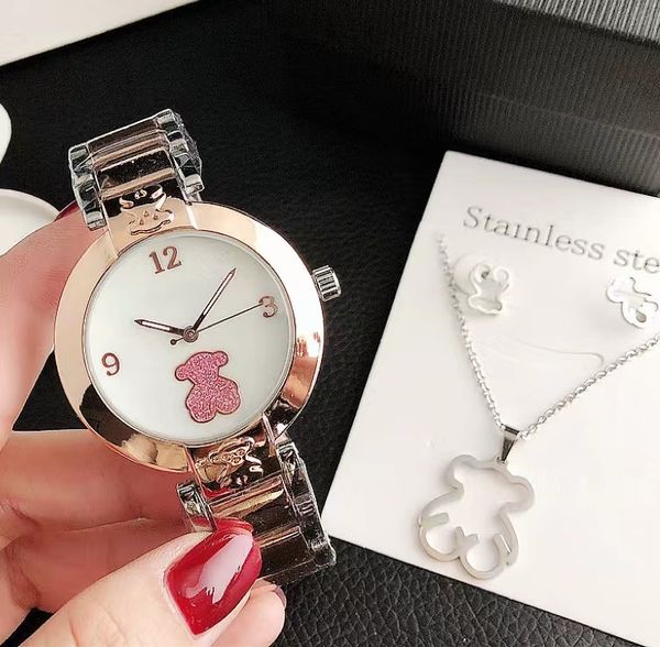 

women's watches dodos stainless spain fashion bracelet watch with little bear gold rose quartz watch 230404, Slivery;golden