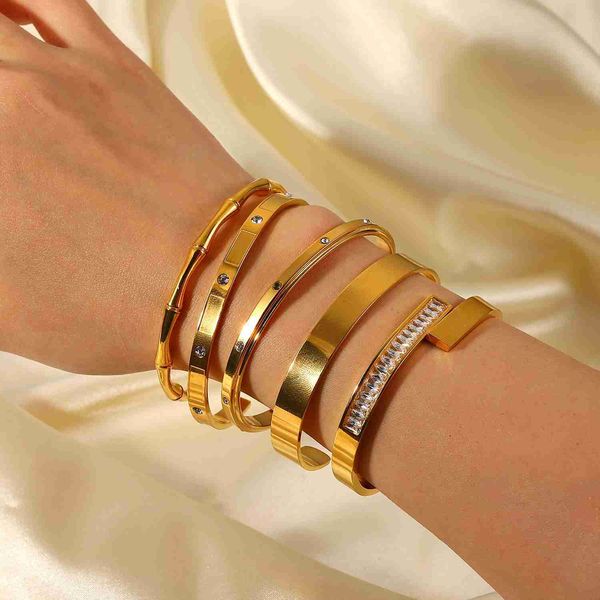 

charm trendy fashion jewelry retro 18k gold plated stainless steel zircon open screw bracelet bangle for women, Black