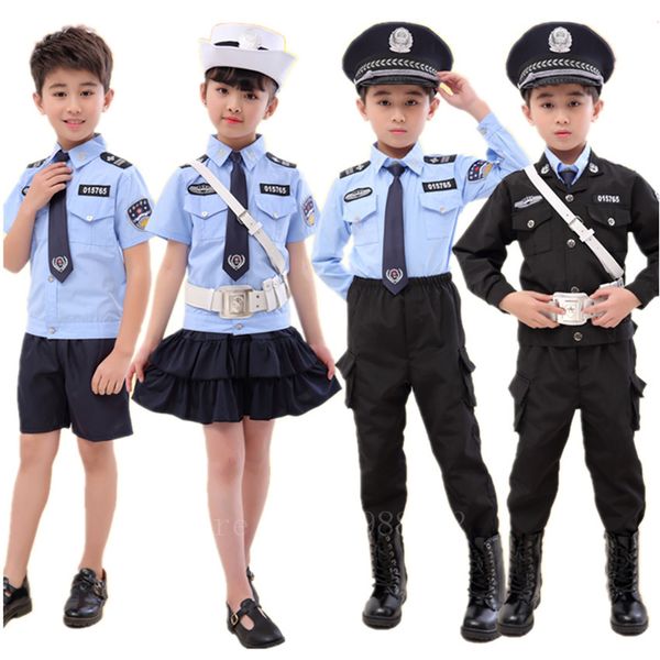 

cosplay children carnival cosplay costume halloween stage performance clothing set boys fancy pointsman uniform skirtcaptie 230403, Blue