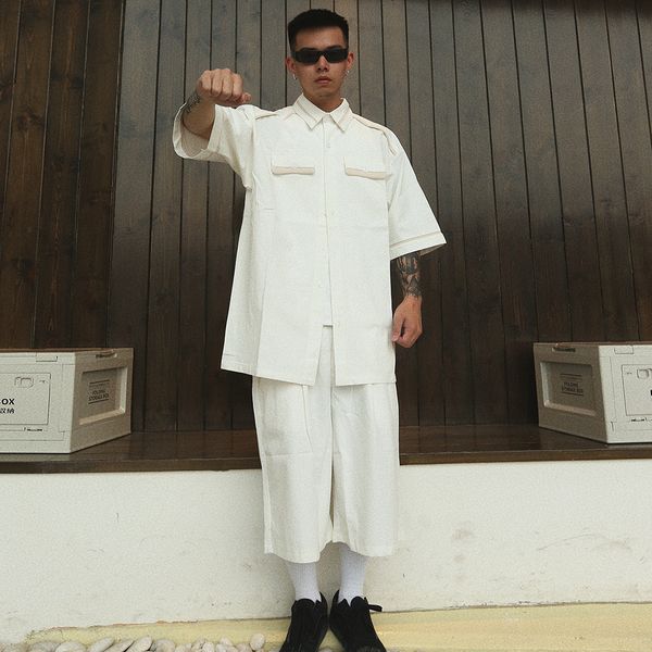 

summer shirts and shorts suit sets for men white black streetwear casual tracksuits oversized hip hop