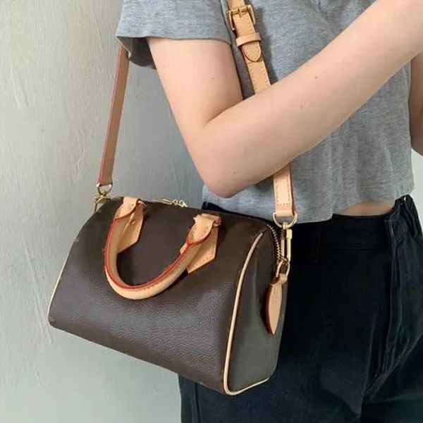 

nano speedy handbag designer bags shoulder bag genuine flower brown 4 sizes 16-30cm leather with lock and key luxurys handbags women purse c