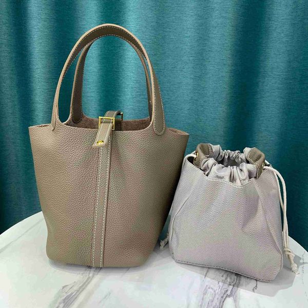 

designer luxury h layer cowhide vegetable basket genuine leather bucket gold buckle copper lock head bag women's handbag4er6lv0g picoti