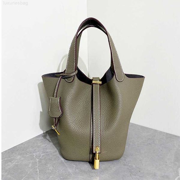 

designer luxury bag vegetable basket women's baby and mother's bucket head layer cow leather hand simple large capacity handbagic5