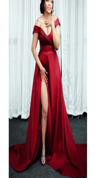 

african plus size prom dresses charming off shoulder vneck sleeveless sidesplit party dress aline satin court train prom p2133499, Black