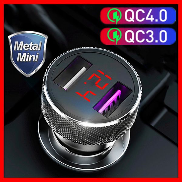 

metal qc 3.0 digital led display dual usb car charger for mobile phone fast charger usb charger for iphone samsung xiaomi huawei car-charge