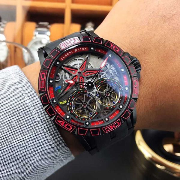 

watch milles fashion trend men's watch tuo flywheel fully automatic mechanical series hollow out waterproof large dial personalized ayw, Slivery;black