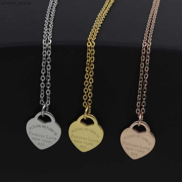 

3 colors fashion luxury designer love necklace women paragraph clavicle gold peach heart pendant necklaces fine jewelry, Silver