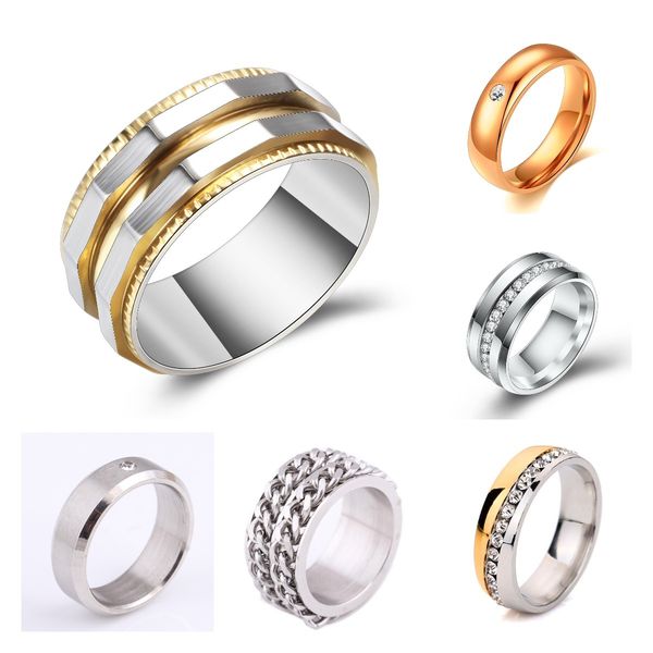 

new titanium stainless steel round band ring cross cuban chain bling crystal gold finger rings for men and women hip hop punk rock birthday, Silver