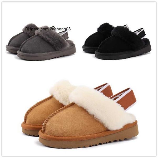 

kids shoes flip flop slippers fluff yeah slide baby australia funkette slipper boys girls sheepskin suede children platform shearling fur li, Black;grey