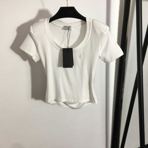 

23ss designer clothes women womens t-shirt tee round neck pure cotton embroidered letter bare waist slim short sleeve t-shirt women clothes, White