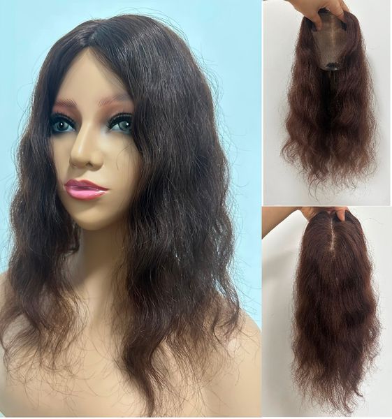 

fluffy wavy virgin remy human hair er for women, silk to edge toupee, straight hair piece wiglet, part closure, 3"x5" base size in, Black;brown