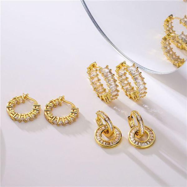 

advanced sense huggie hoop earrings various colours micro pave round square zircon earings for women, Golden;silver