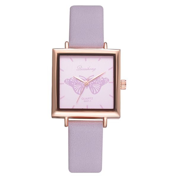 

hbp fashion purple design leather strap quartz watch electronic movement square dial ladies watches casual business wristwatch, Slivery;brown