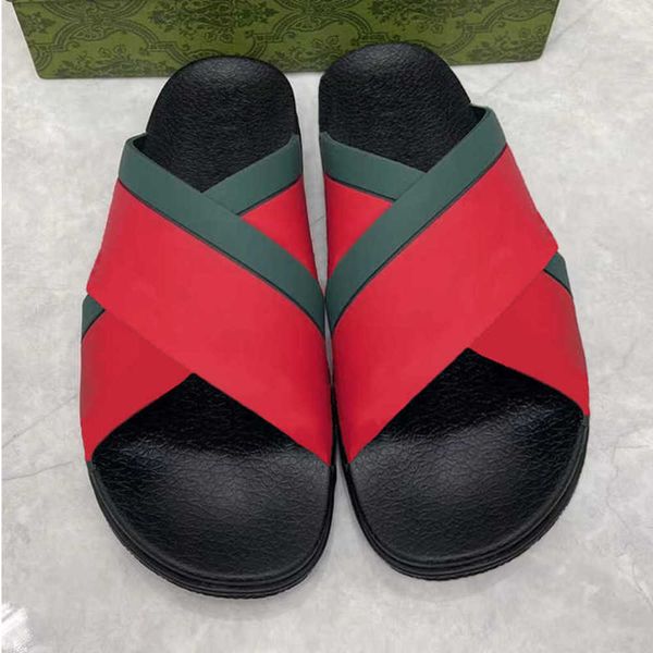 

fashion designers sandal red striped rubber slides interlocking platform shoes flat men beach slippers 35-46 with box no440, Black