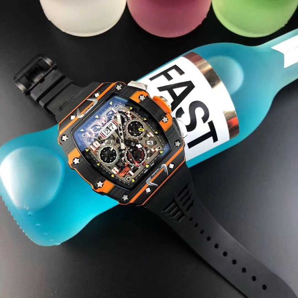 

milles watch business and leisure domineering carbon fiber men's fully automatic mechanical watch calendar large personality table tape, Slivery;golden