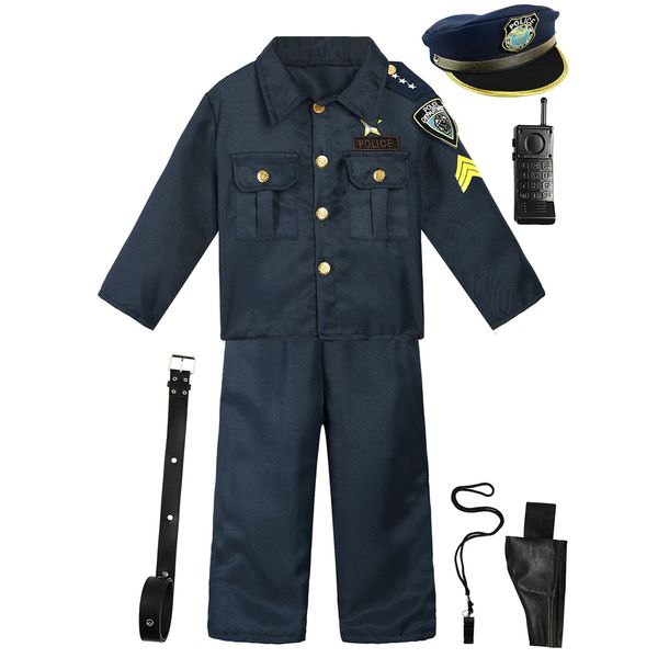 

cosplay kids boys costume man uniform children cop fancy dress up set halloween officer cosplay clothes 230403, Blue