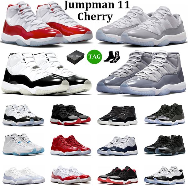 

with box men women 11 basketball shoes jumpman 11s cherry dmp cement grey cool 25th anniversary bred concord mens trainers sport sneakers, Black