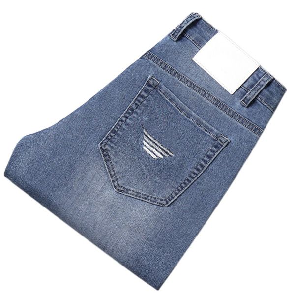 

men's jeans spring summer thin denim slim fit european american high-end brand small straight pants xl872-1, Blue