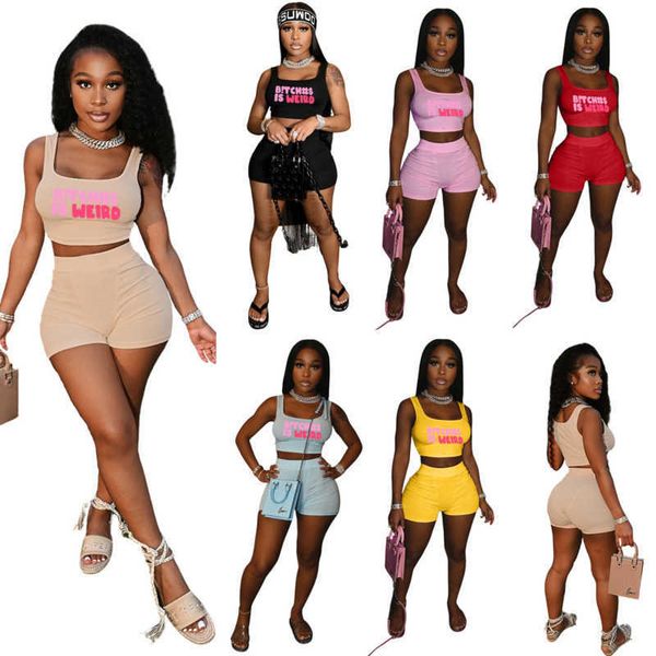 

2023 summer womens tracksuits letter print vest shorts two piece set sports outfits, Gray