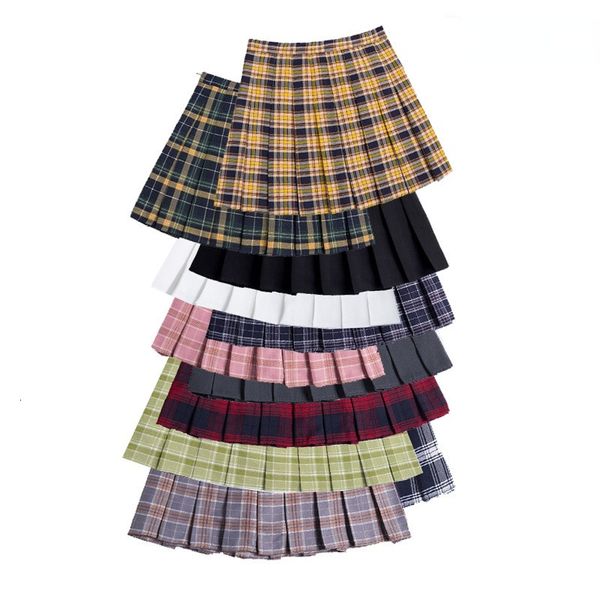 

skirts plaid skirt high waist women pleated skirts korean fashion slim waist sweet girls dance casual a-line women's short mini skirts, Black