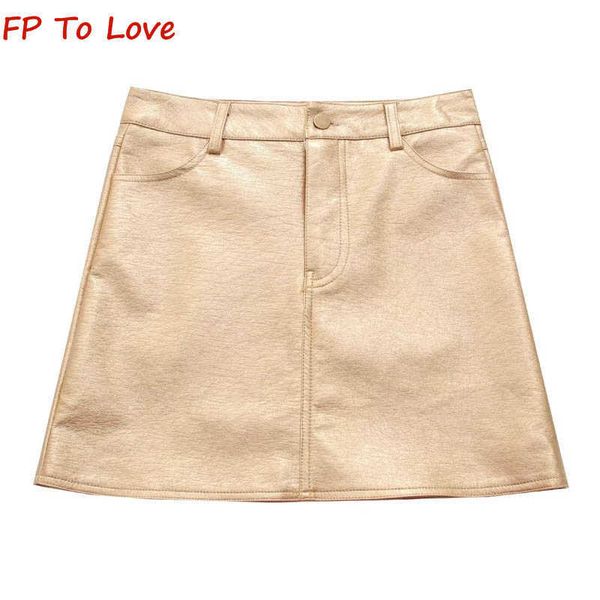 

skirts y2k french gold pu mini skirt metallic high waist hip dress trendy retro short a-line skirt metallic streetwear p230403, Black