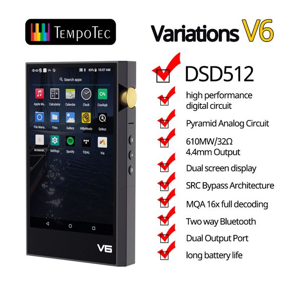 

mp3 mp4 players tempotec v6 dap android hifi music player mp3 portable dual ak4493seq dac dsd512 wifi two-way bluetooth mqa tidal spotify 23
