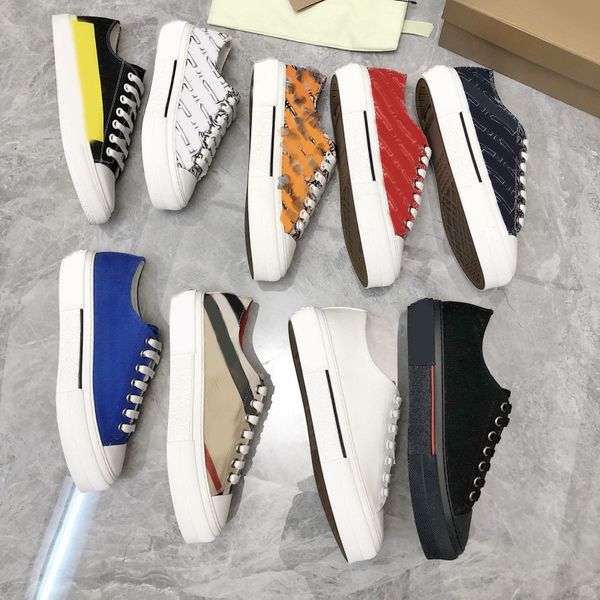 

men women print check sneakers two-tone cotton gabardine flats casual shoe printed lettering plaid calfskin canvas trainers bio-based rubber
