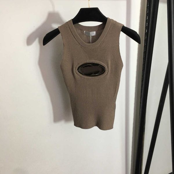 

23ss tank camis designer clothes women womens tanks knitted vest brand hollowed out logo slim-fit knitt vests womens clothes, White
