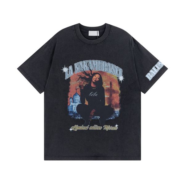 

2023 new original high-quality trendy brand vintage print, t-shirt for men and women with sleeves, White;black