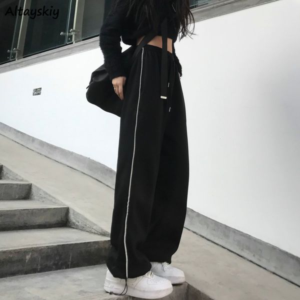 

women's pants s casual women bundle feet trousers design loose wide leg drawstring streetwear joggers ulzzang bf all match 230403, Black;white