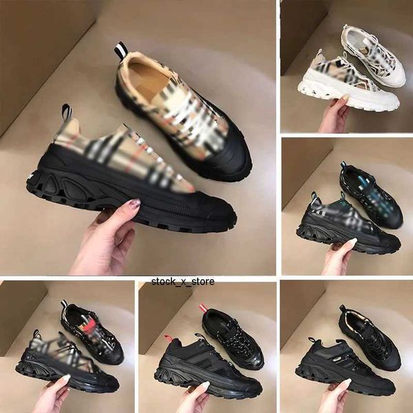 

shoes plaid stripe burbrerys men's vintage aethur luxury coach sneakers cotton brand sneakers casual rubber outsole outdoor vintage tra, Black