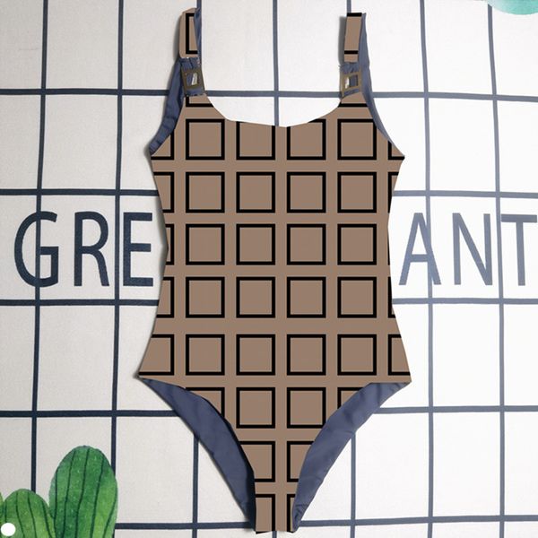 

women one-piece swimsuit letter printed brown black ladies swimwear one piece swimsuit with pad q