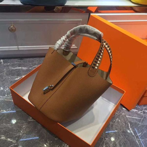 

designer luxury genuine handheld women's water bucket original togo leather palm pattern vegetable basket bagt8lfbwl4 picotin