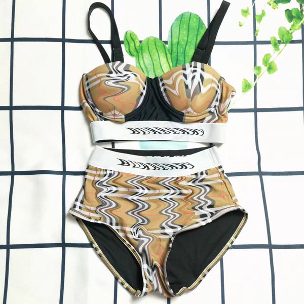 

women's swimwear designer two-piece swimsuit with steel support lattice hard bag high waist, White;black