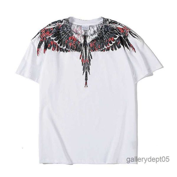 

tees tee t-shirt shirt t-shirts 20ss mb new safflower black wing feather print short sleeve t-shirt for men and women, White;black