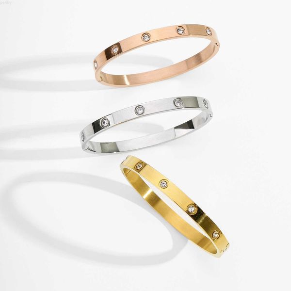 

fashion zircon inlaid open bracelet gold cuff bangle 18k pvd plated stainless steel for women, Silver