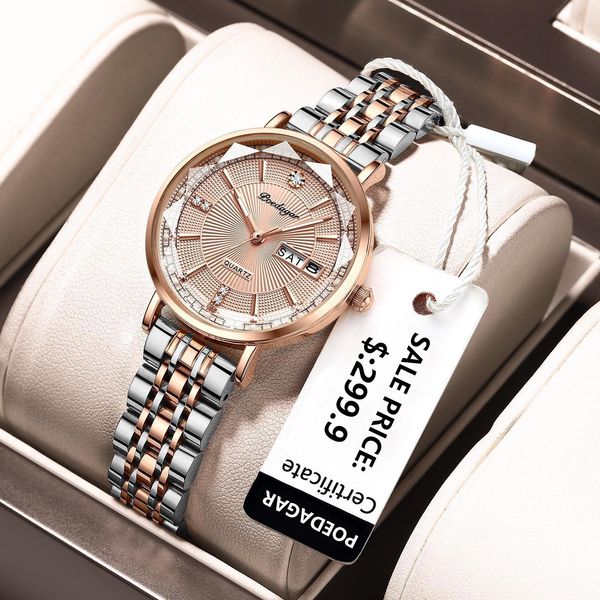 

women's watches poedagar women watch rose gold fashion quartz brand luxury ladies wristwatch waterproof date week girlfriend gift 23040, Slivery;golden
