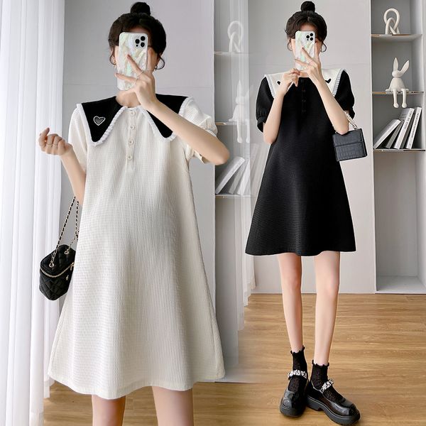 

maternity dresses summer korean fashion pregnant women's wear cute and cute lace loose pregnant women's casual clothing 230404, White