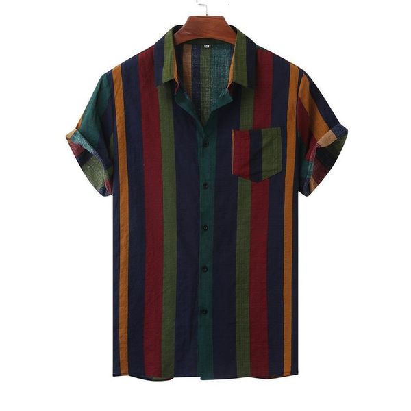 

men's casual shirts summer fashion striped shirt holiday style short sleeve loose clothing 230404, White;black