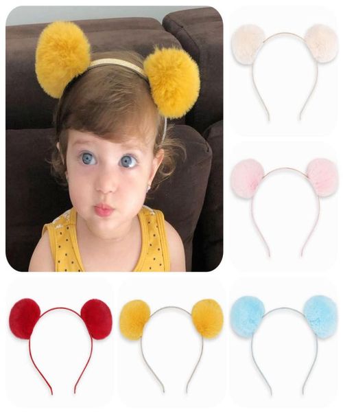 

10pcs fashion cute fur pompom hairbands animal ears hard headbands princess headwear winter boutique hair accessories for girls4134219, Slivery;white