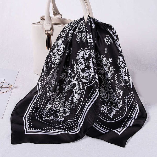 

sarongs fashion paisley printed hair scarf for women small shawl silk satin bandana head bag scarfs female 70*70cm kerchief neck scarves p23, Blue;gray