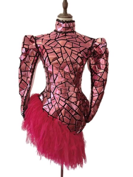 

stage wear rose pink sequin reflective mirror dress birthday celebrate bar evening prom party dance short, Black;red