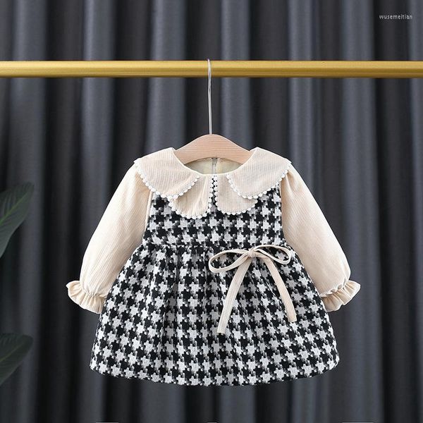 

clothing sets girl's dresses girl fall winter born baby girls clothes outfits velvet warm bow plaid dress 1 year birthday, White