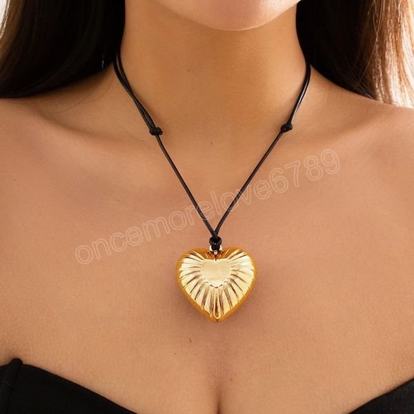 

exaggerated big love heart pendant necklace for women wed bridal adjustable long chain y2k jewelry accessories, Silver