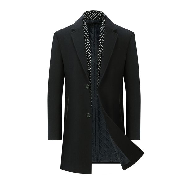 

new autumn and winter wool coat men's slim large-sized windbreaker men's thick wool jacket men's wool coat, Black